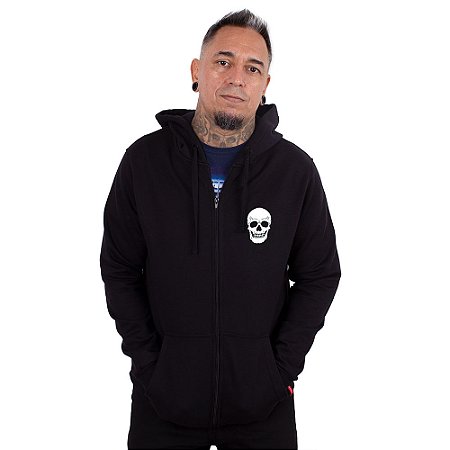 Moletom Canguru Zíper Caveira Icon Preto