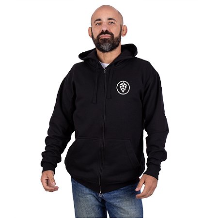 Moletom Canguru Zíper Cerveja Lúpulo Icon Preto