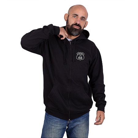 Moletom Canguru Zíper Us 66 Icon Preto