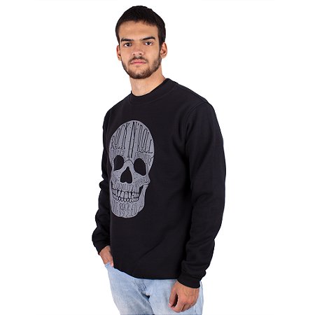 Moletom Careca Caveira Escrita Preto