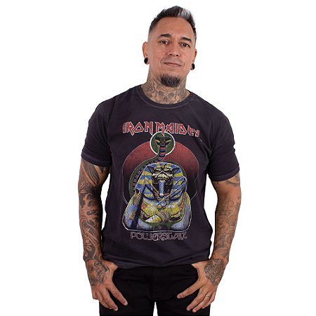 Camiseta Iron Maiden Powerslave Estonada Premium Preta Oficial