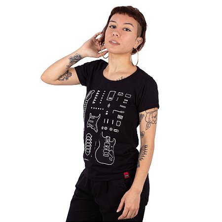 Camiseta Feminina Guitarra Deconstruction Preta