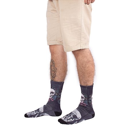 Meia Cano Longo Sublimada Caveira Floral