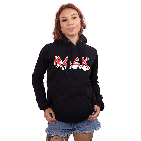 Moletom Canguru Feminino Rock Iron Preto