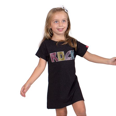 Vestido Infantil Tshirt Color Rock Preto Jaguar