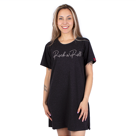 Vestido Tshirt  Rock N' Roll Preto Jaguar