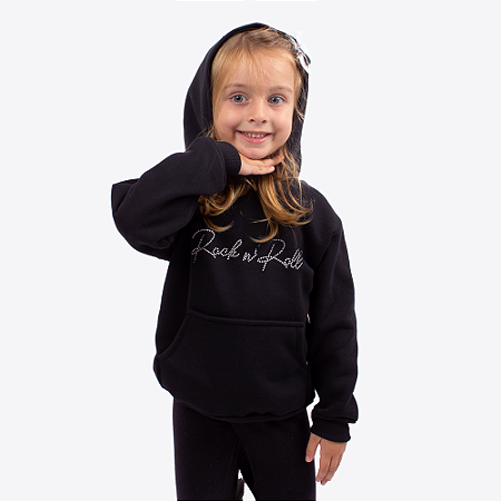 Moletom Canguru Infantil Rock N' Roll Preto