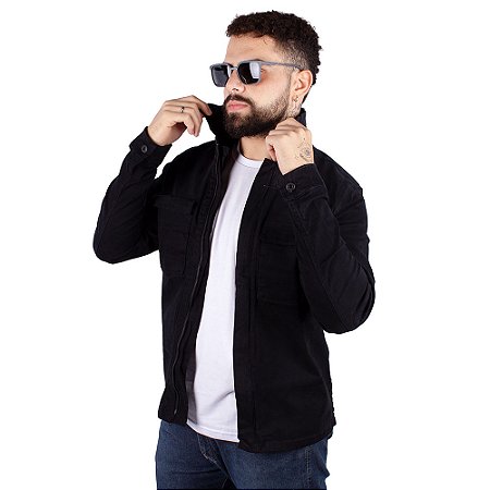 Jaqueta Jeans Ziper Preta