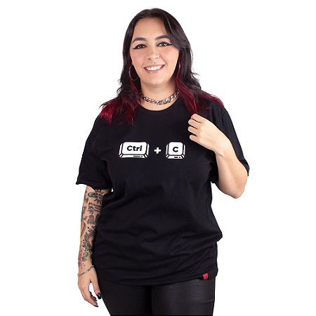 Camiseta Cópia CTRL C Preta Adulto Feminina