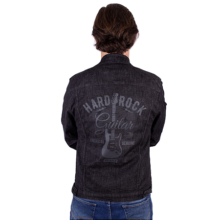 Jaqueta Jeans Lavado Hard Guitar Preta