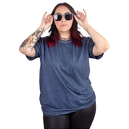 Camiseta Básica Estonada Marinho Índigo Feminina