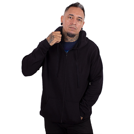 Moletom Canguru Zíper 3 Cabos Básico Preto