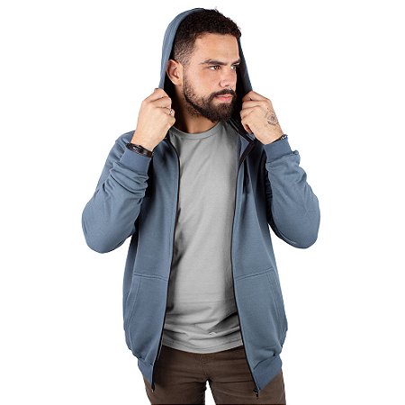 Moletom Canguru Zíper Básico Azul Escócia