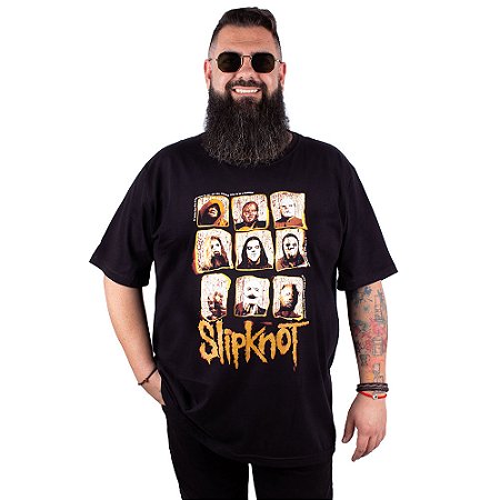 Camiseta Plus Size Slipknot 9 Photos Preta Oficial
