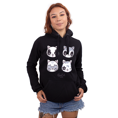 Moletom Canguru Feminino Kiss Cat Preto