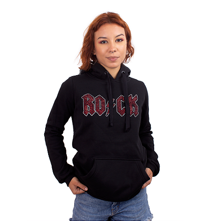 Moletom Canguru Feminino Rock Full Preto