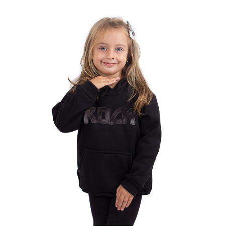 Moletom Canguru Infantil Rock relevo Preto
