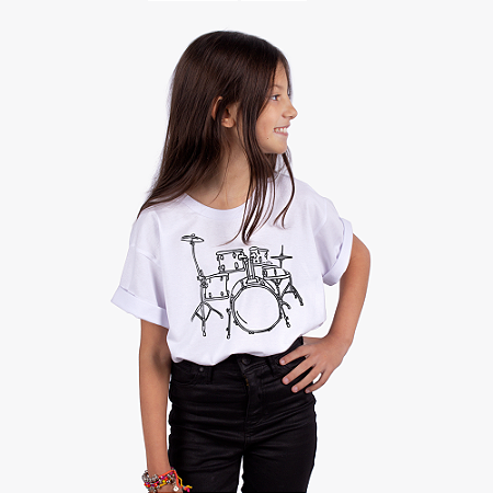 Camiseta Juvenil Bateria Line Drum Branca