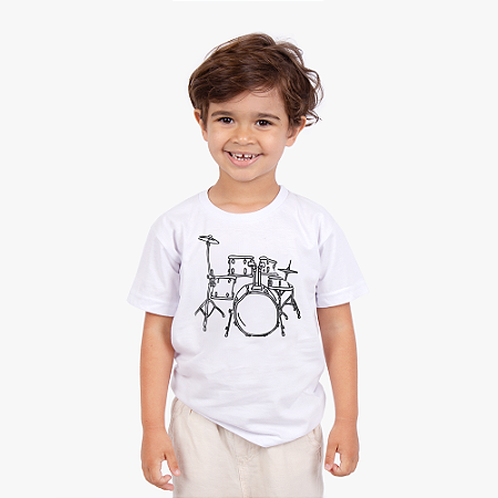 Camiseta Infantil Bateria Line Drum Branca
