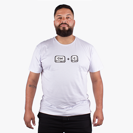 Camiseta Plus Size Cópia CTRL C Branca.