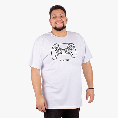 Camiseta Plus Size Player 1 Branca.