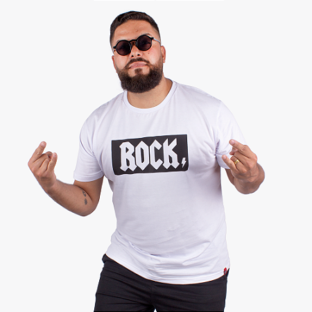 Camiseta Plus Size Rock Branca.