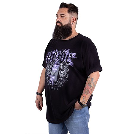 Camiseta Plus Size ACDC Plug Me In Preta Oficial