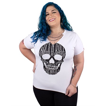 Blusa Corrente Caveira Escrita Branca