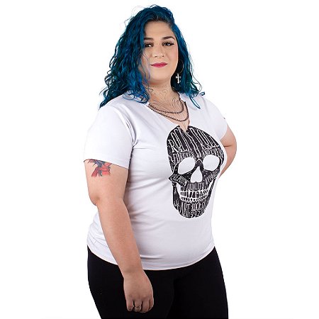 Blusa Corrente Caveira Escrita Branca