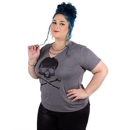 Blusa Corrente Caveira Contorno Grafite