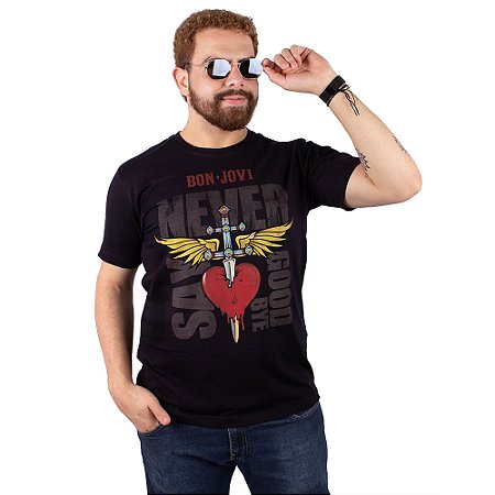 Camiseta Bon Jovi Never Say Goodbye Preta Oficial