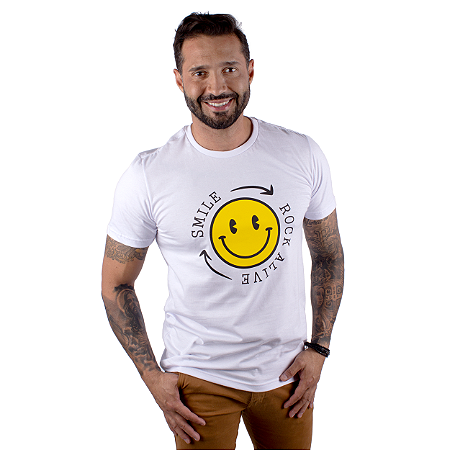 Camiseta Rock Smile Branca.