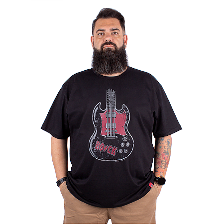 Camiseta Plus Size Rock SG Guitarra Preta.
