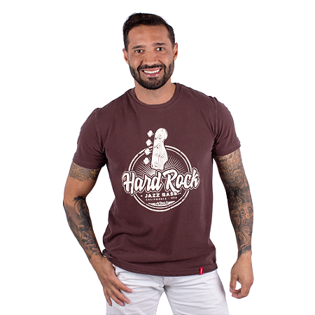 Camiseta Estonada Hard Rock Bass Marrom.