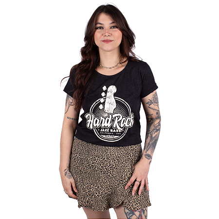 Camiseta Feminina Hard Rock Bass Preta Jaguar