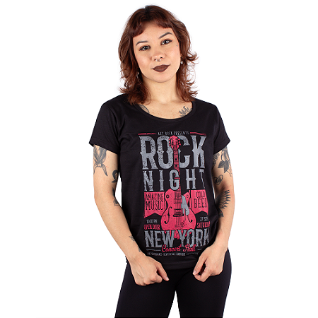 Camiseta Feminina Rock Poster Preta