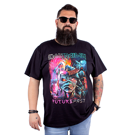 Camiseta Plus Size Iron Maiden Future Past Tour Preta Oficial