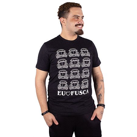 Camiseta Amo Fusca Preta Jaguar.