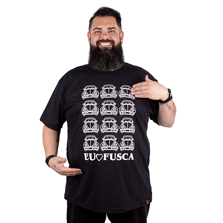 Camiseta Plus Size Amo Fusca Preta Jaguar.