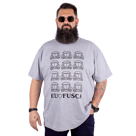 Camiseta Plus Size Amo Fusca Cinza Mescla.