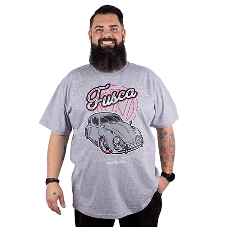 Camiseta Plus Size Fusca Low Rider Cinza Mescla.