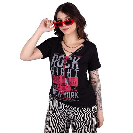 Blusa Corrente Rock Poster Preta