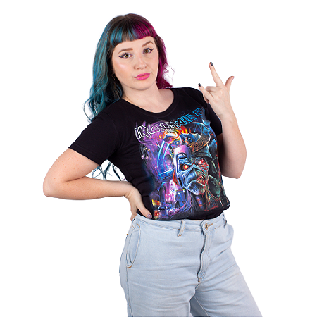 Camiseta Feminina Iron Maiden Future Past Tour Preta Oficial