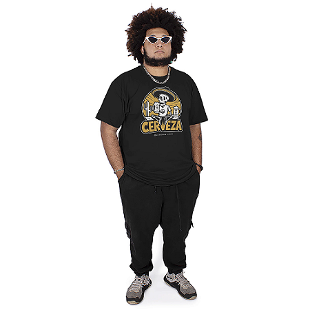 Camiseta Plus Size Cerveja Caveira Mexicana - Preta.