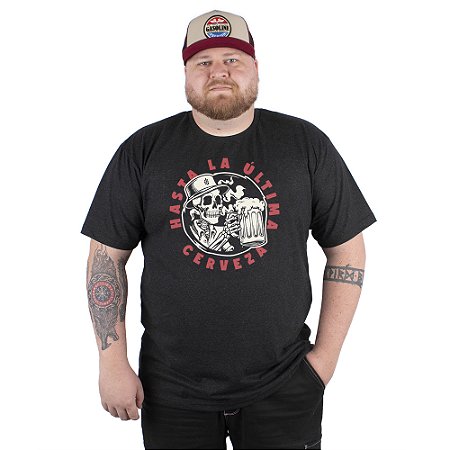 Camiseta Plus Size Caveira Cerveja Saideira - Preta Jaguar.