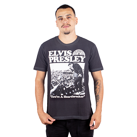 Camiseta Estonada Elvis Presley You´re A Heartbreaker Preta - Oficial