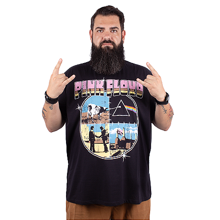 Camiseta Plus Size Pink Floyd Albuns Preta - Oficial