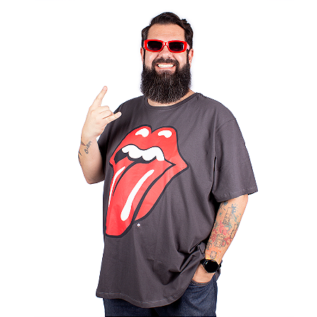 Camiseta Plus Size Rolling Stones Tongue Chumbo - Oficial