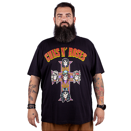 Camiseta Plus Size Guns N Roses Cross Preta - Oficial