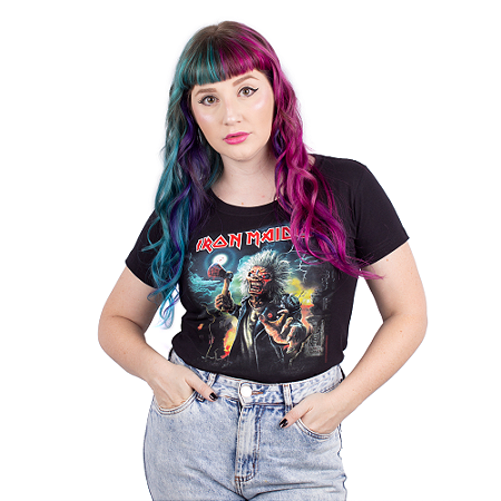 Camiseta Feminina Iron Maiden Axe Eddie Preta - Oficial